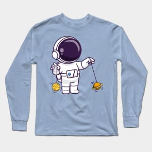 Cute Astronaut Playing Planet And Moon Yoyo Cartoon Long Sleeve T-Shirt